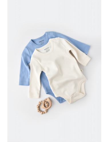 UP-BC-CSY3024-3,Set 2 body-uri cu maneca lunga bebe unisex -100% bumbac organic - Ecru/Bleu, Baby Cosy