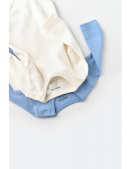 UP-BC-CSY3024-3,Set 2 body-uri cu maneca lunga bebe unisex -100% bumbac organic - Ecru/Bleu, Baby Cosy