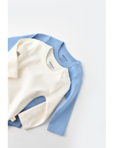 UP-BC-CSY3024-3,Set 2 body-uri cu maneca lunga bebe unisex -100% bumbac organic - Ecru/Bleu, Baby Cosy