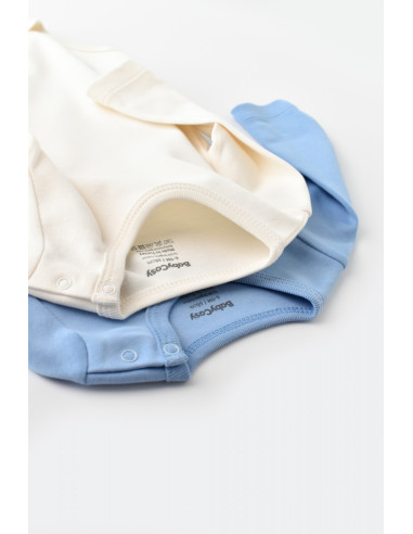 UP-BC-CSY3024-3,Set 2 body-uri cu maneca lunga bebe unisex -100% bumbac organic - Ecru/Bleu, Baby Cosy