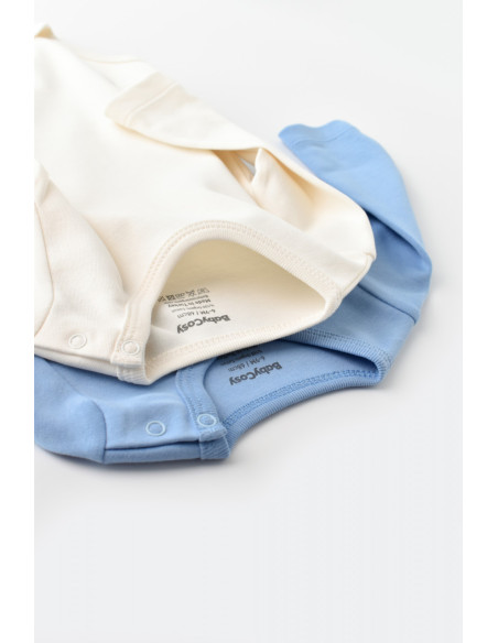 UP-BC-CSY3024-3,Set 2 body-uri cu maneca lunga bebe unisex -100% bumbac organic - Ecru/Bleu, Baby Cosy