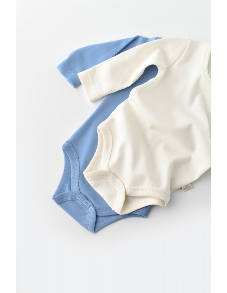 UP-BC-CSY3024-3,Set 2 body-uri cu maneca lunga bebe unisex -100% bumbac organic - Ecru/Bleu, Baby Cosy
