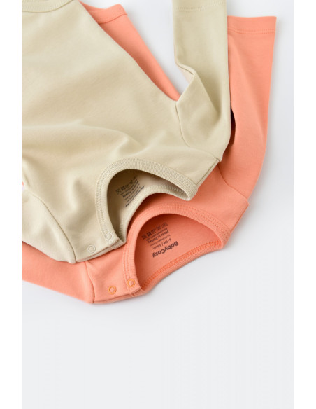 UP-BC-CSY3025-3,Set 2 body-uri cu maneca lunga bebe unisex -100% bumbac organic - Roz/Crem, Baby Cosy