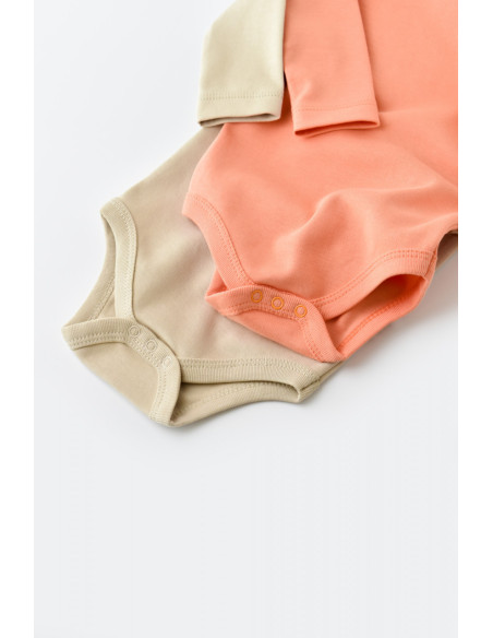 UP-BC-CSY3025-3,Set 2 body-uri cu maneca lunga bebe unisex -100% bumbac organic - Roz/Crem, Baby Cosy