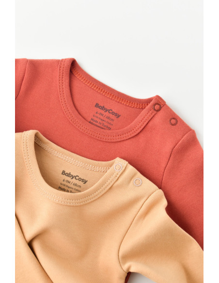UP-BC-CSY3026-3,Set 2 body-uri cu maneca lunga bebe unisex -100% bumbac organic - Mustar/Scoartisoara, Baby Cosy