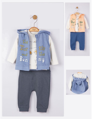 UP-tgs_4064_1,Set 3 piese: pantaloni, bluzita si vestuta pentru bebelusi, Tongs baby, Albastru