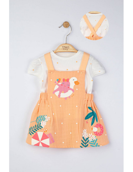 UP-tgs_4164_1,Set rochita din muselina cu tricou cu bulinute pentru fetite, Tongs baby, Roz