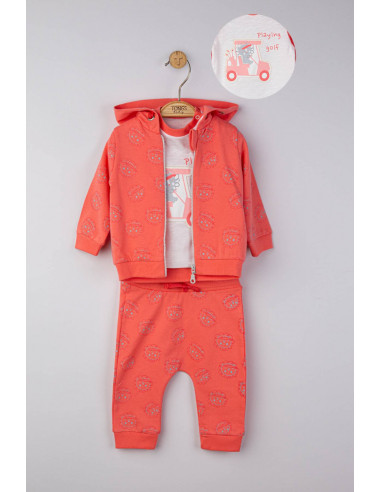 UP-tgs_4128_8,Set 3 piese: pantaloni, tricou si hanorac pentru bebelusi, Tongs baby, Corai