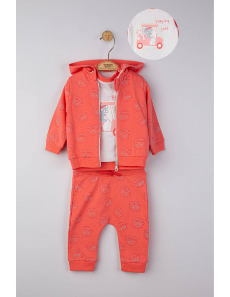 UP-tgs_4128_8,Set 3 piese: pantaloni, tricou si hanorac pentru bebelusi, Tongs baby, Corai