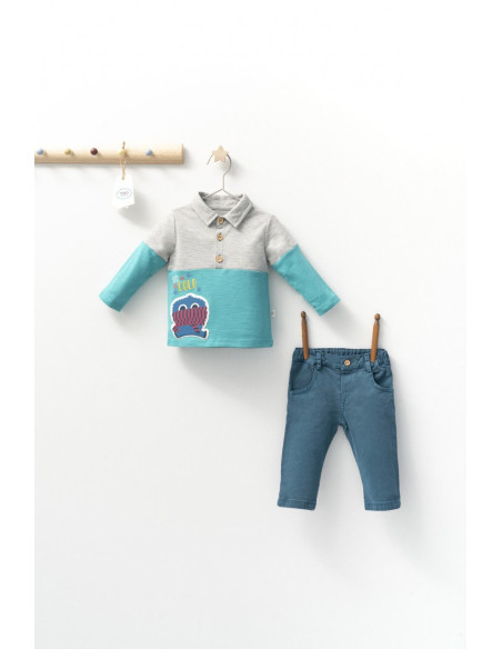 UP-tgs_4406-3,Set cu blugi si bluzita cu guleras pentru bebelusi Monster, Tongs baby, Gri