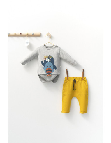 UP-tgs_4402-5,Set cu pantalonasi cu buzunare si body cu maneca lunga pentru bebelusi Monster, Tongs baby, Albastru