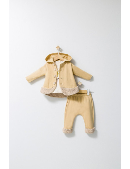UP-tgs_4566-10,Set 3 piese: pantaloni, bluzita si hainuta cu gluga eleganta pentru bebelusi Fun Penguin, Tongs baby, Ecru