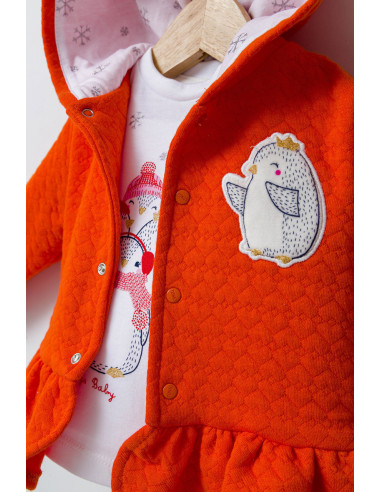 UP-tgs_4534-10,Set 3 piese: pantaloni, bluzita si hainuta cu gluga eleganta pentru bebelusi Crazy Penguins, Tongs baby, Galben