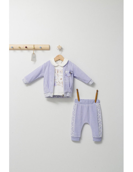 UP-tgs_4524-10,Set 3 piese: pantaloni, bluzita si hainuta pentru bebelusi Gazelle, Tongs baby, Mov