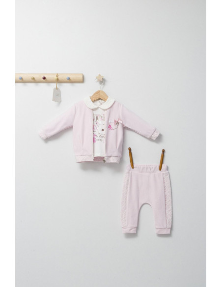 UP-tgs_4524-10,Set 3 piese: pantaloni, bluzita si hainuta pentru bebelusi Gazelle, Tongs baby, Mov
