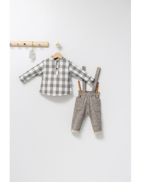 UP-tgs_4474_5,Set cu pantalonasi cu bretele si camasuta in carouri pentru bebelusi King, Tongs baby, Maro