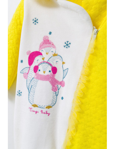 UP-tgs_4531_4,Salopeta pentru bebelusi de iarna Pinguins, Tongs baby, Galben
