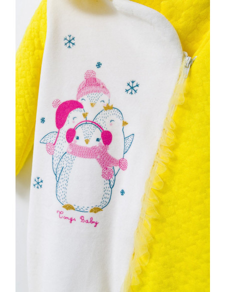 UP-tgs_4531_4,Salopeta pentru bebelusi de iarna Pinguins, Tongs baby, Galben