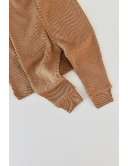 UP-BC-CSYM21506-6,Set 3 piese: bluzita cu maneca lunga, panataloni lungi si caciulita din bumbac organic si modal - Maro, Baby C