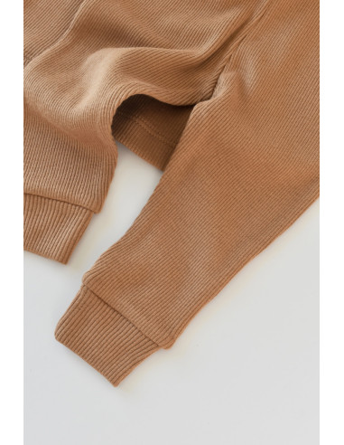 UP-BC-CSYM21506-6,Set 3 piese: bluzita cu maneca lunga, panataloni lungi si caciulita din bumbac organic si modal - Maro, Baby C