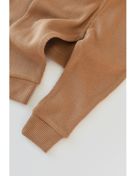 UP-BC-CSYM21506-6,Set 3 piese: bluzita cu maneca lunga, panataloni lungi si caciulita din bumbac organic si modal - Maro, Baby C