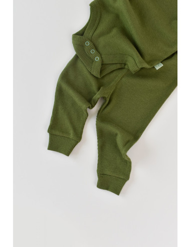 UP-BC-CSYM22512-6,Set 3 piese: body cu maneca lunga, panataloni lungi si caciulita din bumbac organic si modal - Verde, Baby Cos