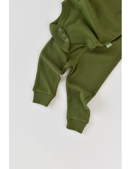 UP-BC-CSYM22512-6,Set 3 piese: body cu maneca lunga, panataloni lungi si caciulita din bumbac organic si modal - Verde, Baby Cos