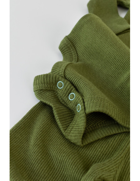 UP-BC-CSYM22512-6,Set 3 piese: body cu maneca lunga, panataloni lungi si caciulita din bumbac organic si modal - Verde, Baby Cos