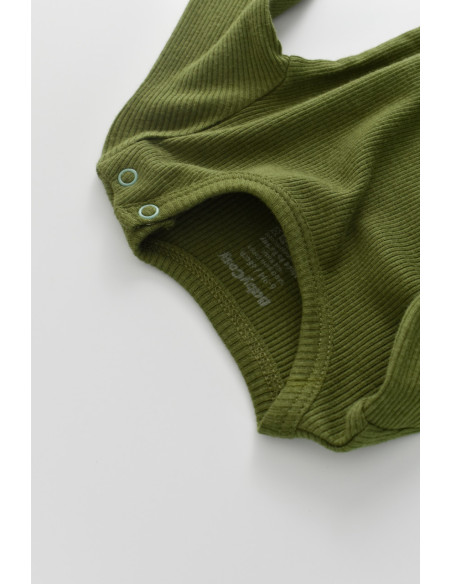 UP-BC-CSYM22512-6,Set 3 piese: body cu maneca lunga, panataloni lungi si caciulita din bumbac organic si modal - Verde, Baby Cos