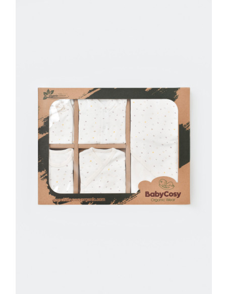 UP-BC-CSY5109,Set de 10 piese pentru nou nascut - 100% bumbac organic - Ecru cu buline, Baby Cosy