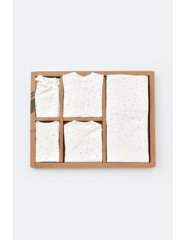 UP-BC-CSY5109,Set de 10 piese pentru nou nascut - 100% bumbac organic - Ecru cu buline, Baby Cosy