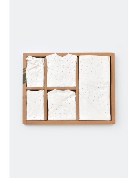 UP-BC-CSY5109,Set de 10 piese pentru nou nascut - 100% bumbac organic - Ecru cu buline, Baby Cosy