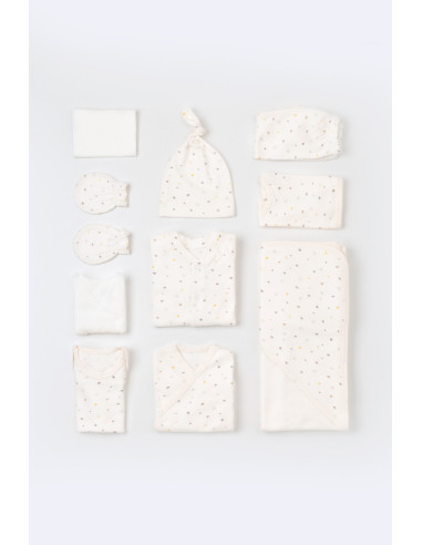 UP-BC-CSY5109,Set de 10 piese pentru nou nascut - 100% bumbac organic - Ecru cu buline, Baby Cosy