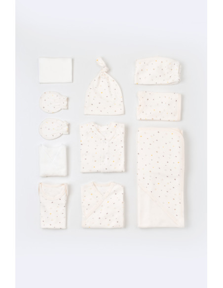 UP-BC-CSY5109,Set de 10 piese pentru nou nascut - 100% bumbac organic - Ecru cu buline, Baby Cosy