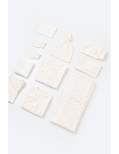 UP-BC-CSY5109,Set de 10 piese pentru nou nascut - 100% bumbac organic - Ecru cu buline, Baby Cosy