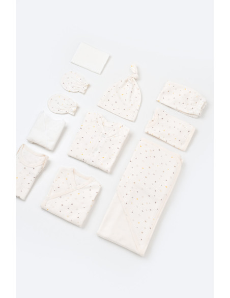 UP-BC-CSY5109,Set de 10 piese pentru nou nascut - 100% bumbac organic - Ecru cu buline, Baby Cosy