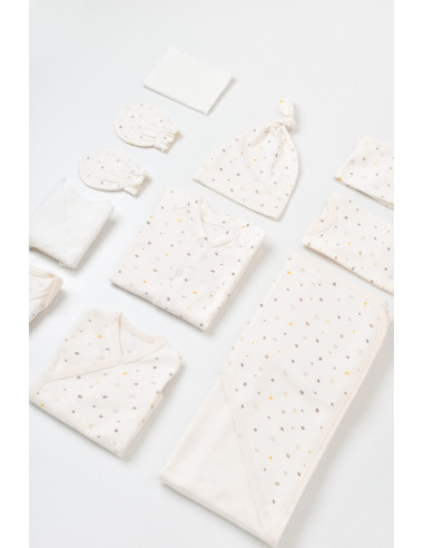 UP-BC-CSY5109,Set de 10 piese pentru nou nascut - 100% bumbac organic - Ecru cu buline, Baby Cosy