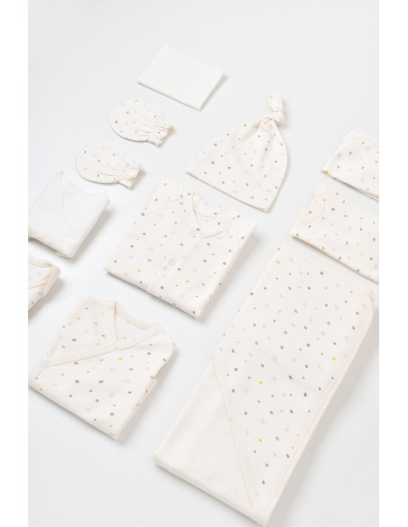 UP-BC-CSY5109,Set de 10 piese pentru nou nascut - 100% bumbac organic - Ecru cu buline, Baby Cosy