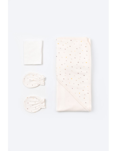 UP-BC-CSY5109,Set de 10 piese pentru nou nascut - 100% bumbac organic - Ecru cu buline, Baby Cosy