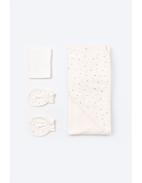 UP-BC-CSY5109,Set de 10 piese pentru nou nascut - 100% bumbac organic - Ecru cu buline, Baby Cosy
