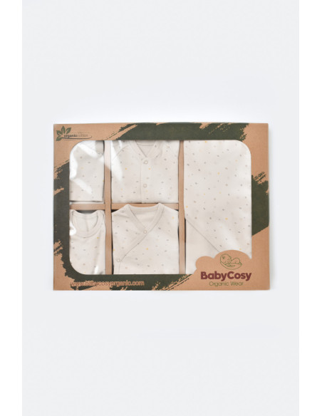 UP-BC-CSY5110,Set de 10 piese pentru nou nascut - 100% bumbac organic - Crem cu buline, Baby Cosy