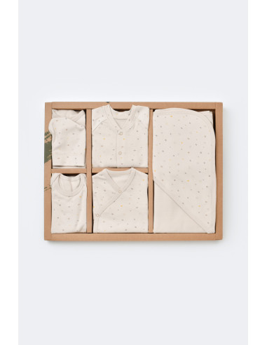UP-BC-CSY5110,Set de 10 piese pentru nou nascut - 100% bumbac organic - Crem cu buline, Baby Cosy