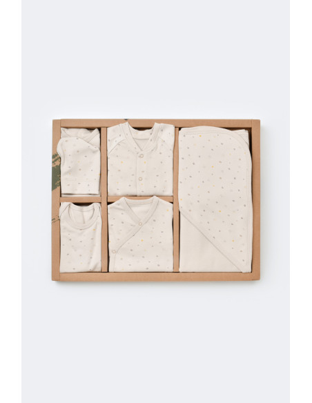 UP-BC-CSY5110,Set de 10 piese pentru nou nascut - 100% bumbac organic - Crem cu buline, Baby Cosy