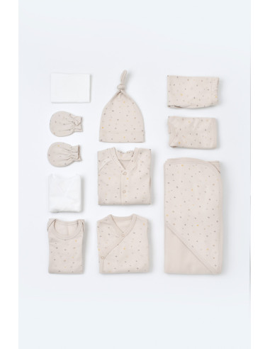 UP-BC-CSY5110,Set de 10 piese pentru nou nascut - 100% bumbac organic - Crem cu buline, Baby Cosy