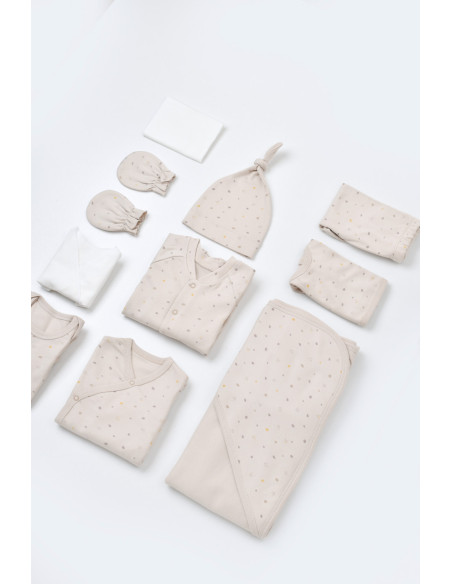 UP-BC-CSY5110,Set de 10 piese pentru nou nascut - 100% bumbac organic - Crem cu buline, Baby Cosy