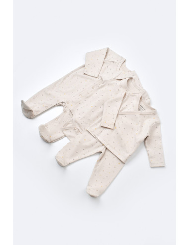 UP-BC-CSY5110,Set de 10 piese pentru nou nascut - 100% bumbac organic - Crem cu buline, Baby Cosy