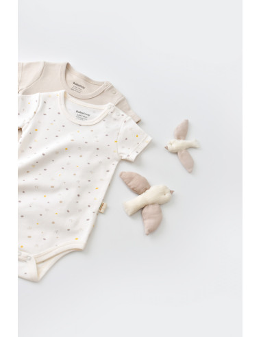 UP-BC-CSY5754-0,Set 2 body-uri bebe unisex -100% bumbac organic - Ecru cu buline, Baby Cosy
