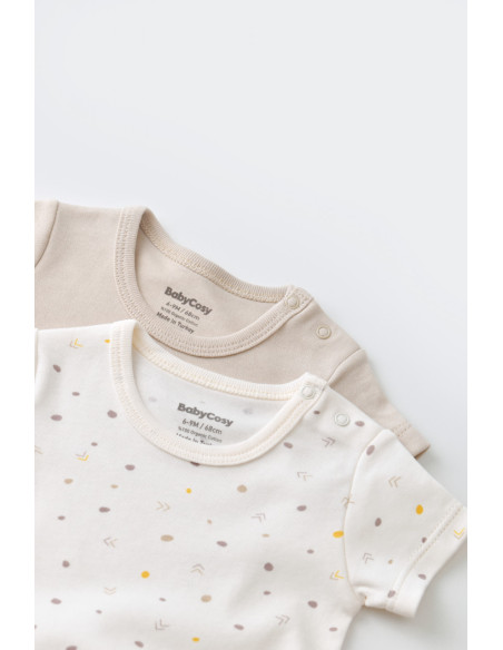 UP-BC-CSY5754-0,Set 2 body-uri bebe unisex -100% bumbac organic - Ecru cu buline, Baby Cosy