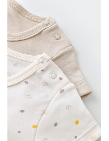 UP-BC-CSY5754-0,Set 2 body-uri bebe unisex -100% bumbac organic - Ecru cu buline, Baby Cosy