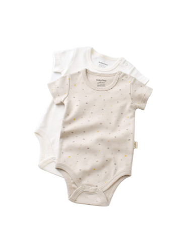 UP-BC-CSY5755-0,Set 2 body-uri bebe unisex -100% bumbac organic - Crem cu buline, Baby Cosy (Marime: 0-3 Luni)